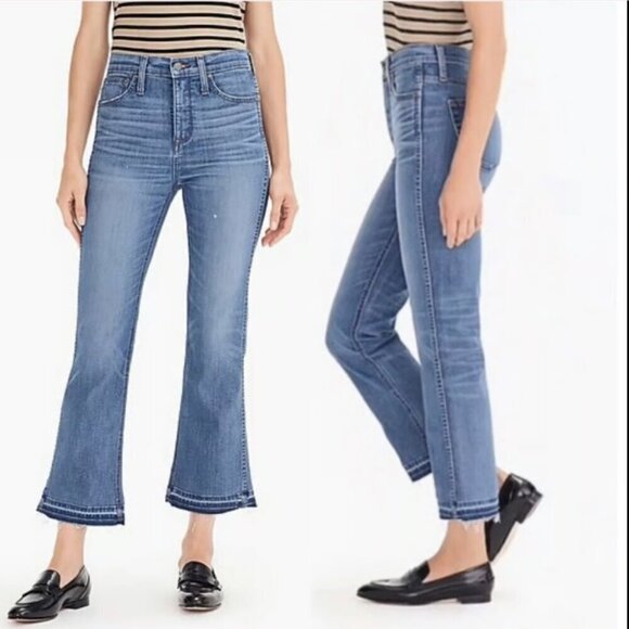 POINT SUR - J. CREW 10" Demi - Boot, High Rise Crop Let Down Raw Hem Denim Jeans - Picture 1 of 10